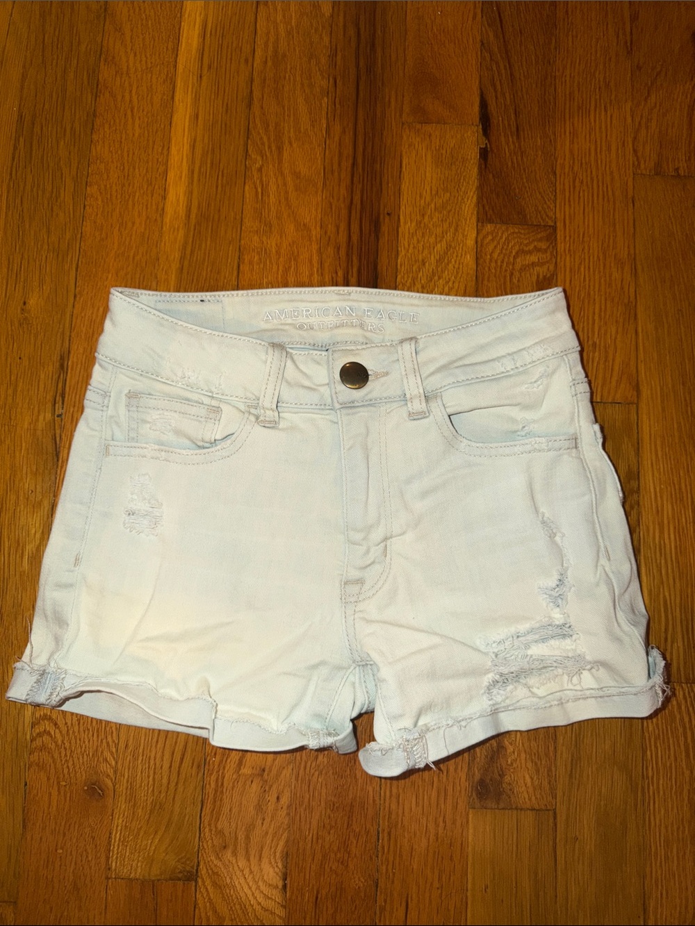 American Eagle Outfitters Light Blue - Off White Distressed Jean Shorts Hi-Rise